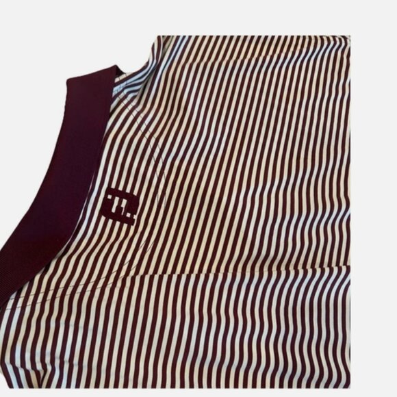 Footjoy Polo Shirt Men's 2XL Maroon White Striped Short Sleeve Stretch Golf - Picture 2 of 5